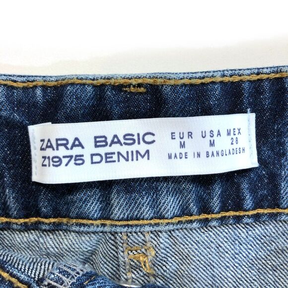 Zara Basic Medium Denim Skirt Frayed Button Fly - Picture 4 of 4